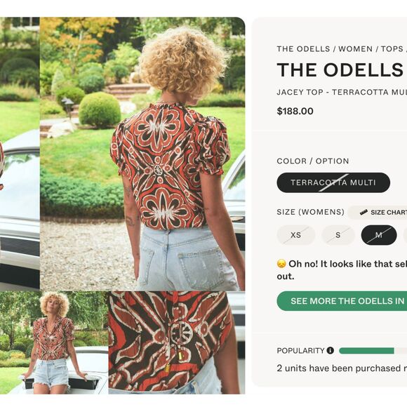 ~Rare The Odells Med Boho Top Vneck Tie Ruffle Short Balloon Sleeve Brown Rust - Picture 2 of 16